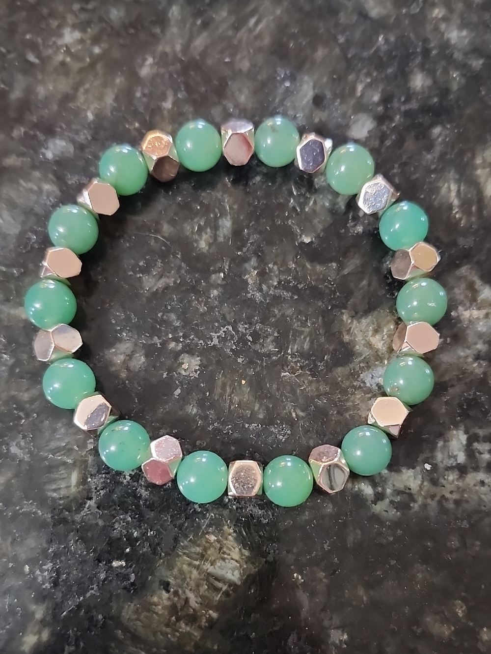 Handmade Green Aventurine Beaded Bracelet with Gold-tone Hematite Accents